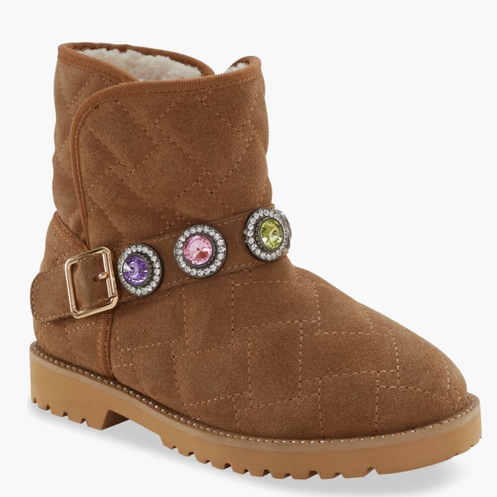 NEW Kurt Geiger London Kids Mini Orson Tan Suede Ankle Strap Embellished Bootie